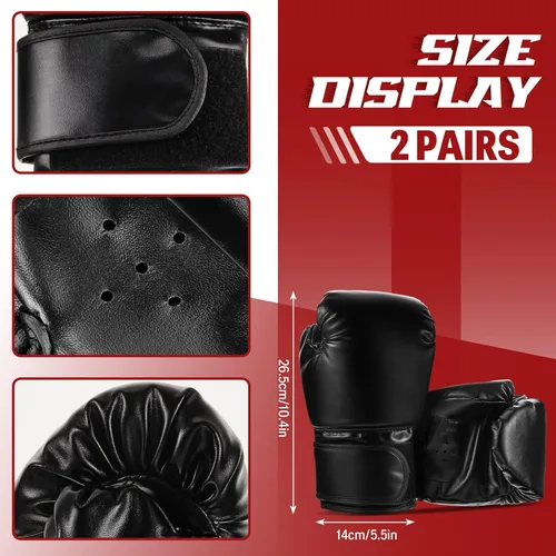 Vista 3 de Foilswirl Juego de 2 pares de guantes de boxeo 4 en 1 de 8 onzas y 4 guantes de boxeo para niños, hombres y mujeres, guantes de boxeo, juego