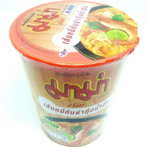 Vista 2 de Paquete de 3 tazas de fideos de arroz con fideos y camarones cremosos sabor Tom Yum de cocción rápida, taza de fideos instantáneos tailandeses
