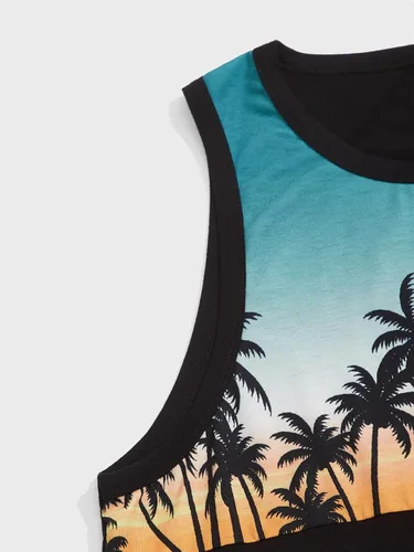 Vista 4 de Milumia Conjunto de dos piezas para hombre, camiseta sin mangas y pantalones cortos con cordón