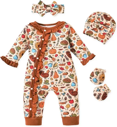Vista 10 de Aalizzwell Mameluco para bebés niñas, traje de otoño invierno con accesorios Guepardo
