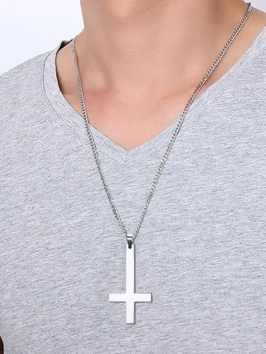 Vista 3 de Long tiantian Collar de cruz occidental para hombre, collares de cruz plateadadorada para mujeres y hombres, collares de cruz en capas cruzadas