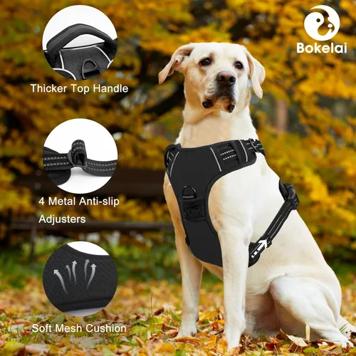 Vista 4 de Arnés sin tirones para perros pequeños, medianos y grandes, chaleco reflectante ajustable para mascotas con clip frontal acolchado para cachorros