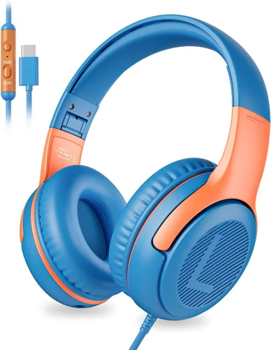 Vista 10 de awatrue AT2 - Auriculares para niños con micrófono, límite de volumen BlueOrange - Paquete de 1