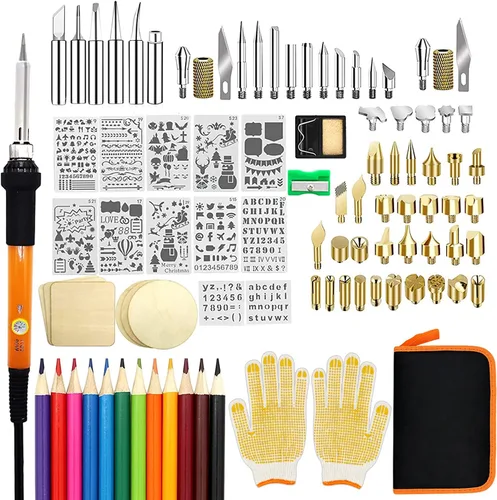Vista 8 de Kit de combustión de madera para principiantes, 73 bolígrafos profesionales de leña y accesorios de madera, tallado en relieve y quema de madera