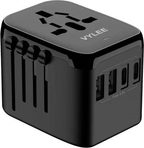 Vista 11 de VYLEE - Adaptador de viaje universal, adaptador de corriente internacional 5 en 1, cargador de pared 3.5A 2xUSB-A y 2 USB C, enchufe esencial