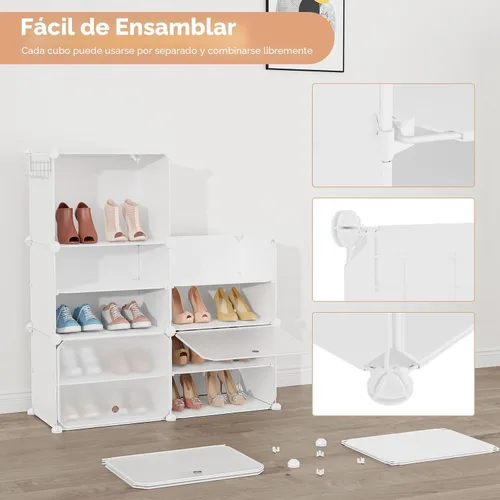 Vista 6 de Zapatero de 10 niveles para almacenamiento de 20 pares de zapatos con puerta, organizador de zapatos alto de plástico, libre de pie, expandible