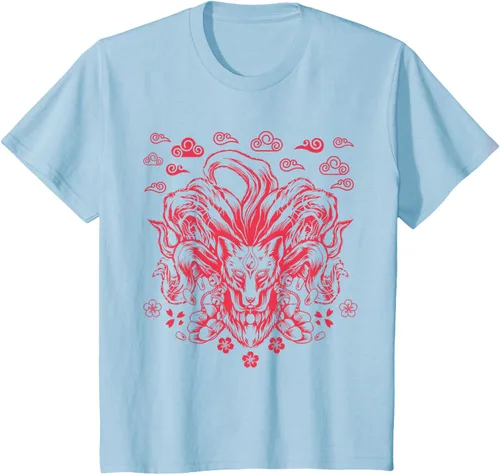 Vista 7 de Camiseta de anime japonés Nine Tails Fox Kitsune, Negro