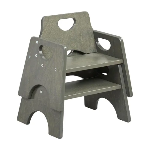 Vista 11 de ECR4Kids Silla apilable de madera para niños pequeños, 15 cm, Muebles para niños, Lavado gris, 2 unidades Gris (Grey Wash)