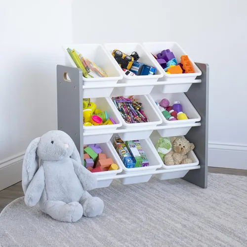 Vista 7 de Humble Crew Estantería de gran tamaño para niños, organizador de libros de 6 niveles, organizador de juguetes gris/blanco y gris, almacenamiento