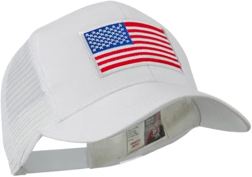 Vista 4 de e4Hats.com 6 Panel Malla Bandera Americana Blanca Patch Cap