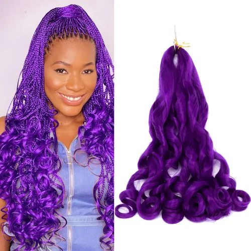 Vista 7 de Paquete de 8 paquetes de cabello trenzado francés, 18 pulgadas, cabello de ganchillo en espiral ondulado suelto para mujeres negras, preestirado
