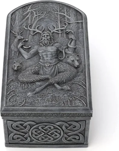 Vista 2 de Veronese Design Cernunnos - Caja de baratijas pintada a mano con dios de los animales y el inframundo