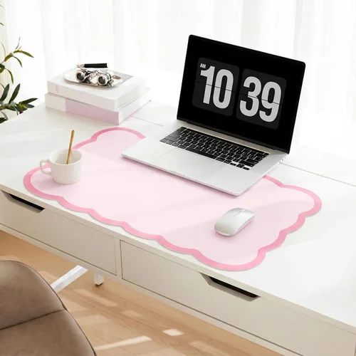 Vista 16 de Ohocut Alfombrilla de escritorio festoneada, piel sintética, rectangular para escritorio de oficina (beige, 23.6 x 13.7 pulgadas)