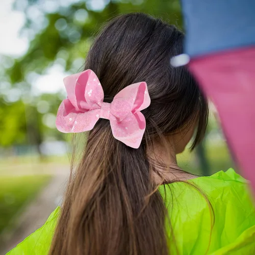 Vista 7 de Lazos para el cabello de lentejuelas, 4 lazos con purpurina brillante con pinza para el pelo de cocodrilo para niñas pequeñas, niños y adolescentes