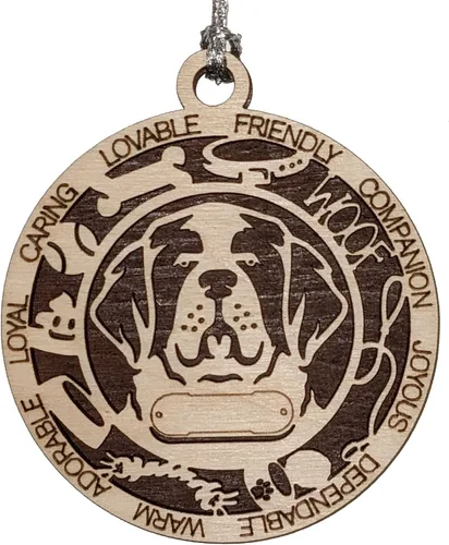 Vista 146 de Adorno de Navidad personalizado para perro Cavalier King Charles Spaniel, redondo de 3 pulgadas, madera cortada con láser de 2 capas, nombre y texto