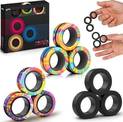 Vista 12 de BunMo Anillos magnéticos negros – Imanes mejorados de grado N45, sin BPA, compacto y silencioso juguete para ansiedad para adultos y adolescentes
