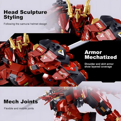 Vista 4 de HIGH GODO Samurai Mech Warrior - Juego de construcción de bloques de construcción de robot con espadas dobles, 923 piezas, regalo creativo