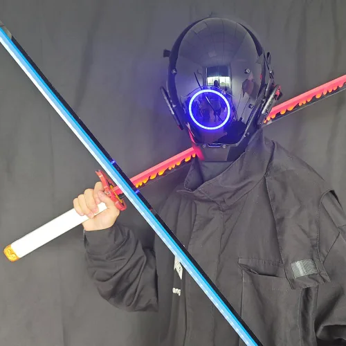 Vista 7 de KYEDAY Máscara punk cosplay para hombres, máscara de luz redonda LED para mujeres, cosplay, Halloween, fiesta, festival de música, accesorios