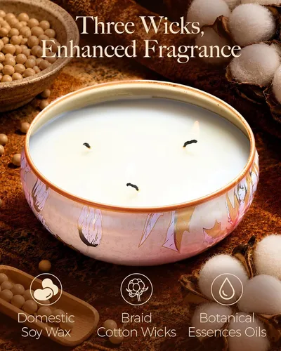 Vista 83 de M&SENSE Velas aromáticas de bayas cítricas, vela grande de lata de soja de 3 mechas, más de 40 horas de tiempo de combustión, cera vegana 100%