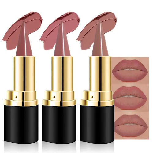 Vista 18 de evpct Combo de delineador de labios metálico rosa brillante y lápiz labial, lápiz labial con punta de cono para mujer, de larga duración