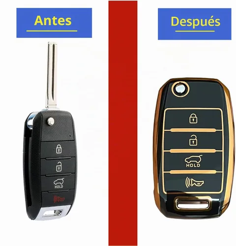 Vista 3 de Funda para llave de Kia con carcasa de TPU, compatible con Kia Rio Optima Soul Sportage Sorento Carens (Negro)