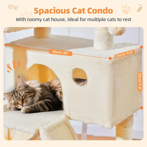 Vista 5 de Taoqimiao Árbol para gatos de 57.5 pulgadas, torre para gatos de interior para adultos, condominio extragrande para gatos, 8 postes rascadores