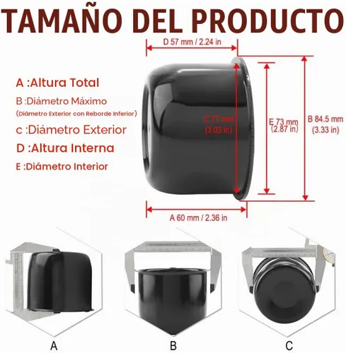 Vista 2 de RTrhinotuning 4 unidades de tapas centrales de rueda de 3 pulgadas de plástico, tapas centrales de empuje con brillo negro para remolques, camiones
