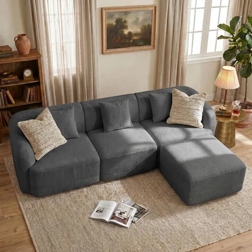 Vista 10 de Sofá modular de 3 plazas sin hueso de 112 pulgadas Blanco