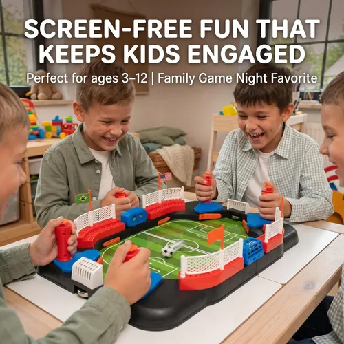 Vista 2 de Juguete de fútbol para niños - Juego de futbolín de mesa para niños de 3, 4, 5, 6, 7, 8-12 años - Regalo interactivo de fútbol - Mini juego de mesa