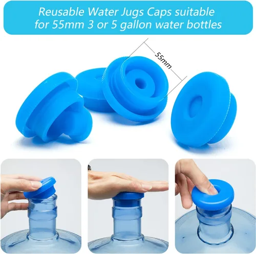 Vista 5 de Jell-Cell Tapa reutilizable para jarra de agua de 5 galones, tapas de botellas de agua para botellas de 2.165 in, tapas de silicona antiderrames
