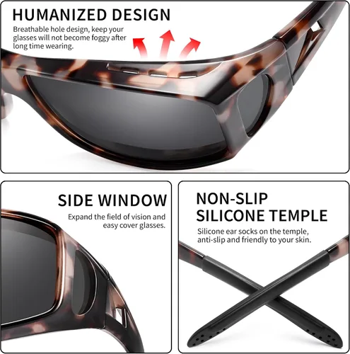 Vista 42 de Polarized Sunglasses Fit Over Glasses for Women Men with UV400 Protection Over Wrap Around Sun Glasses