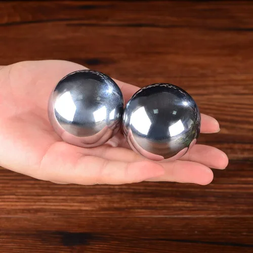 Vista 3 de BRABUD 1.9 pulgadas, un par de bolas de salud de Baoding, bolas de estrés chinas para aliviar el estrés con campanadas (plateado)