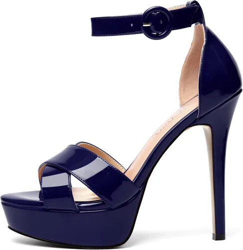 Vista 93 de MODENCOCO Sandalias de boda con correa de tobillo sexy para mujer, con plataforma y puntera abierta, tacón de aguja y tacón alto, zapatos de vestir
