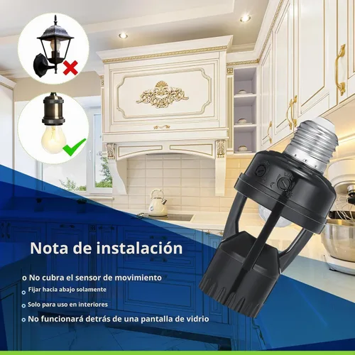 Vista 3 de Hortsun 3 tomas de luz con sensor de movimiento, enchufe inteligente de rosca compatible con E26/E27 con control de luz nocturna de encendido y Negro