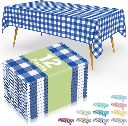 Vista 35 de Smiry 8 paquetes de manteles desechables Gingham, 54 x 108 pulgadas, manteles de plástico impermeables rectangulares en diseño a cuadros