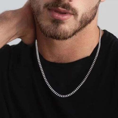 Vista 3 de 18K Real Gold Plated Silver Black Chain Necklace and Bracelets for Men Gifts, Necklace and Bracelet Set for Men Bracelets for Men Cuban Chain for