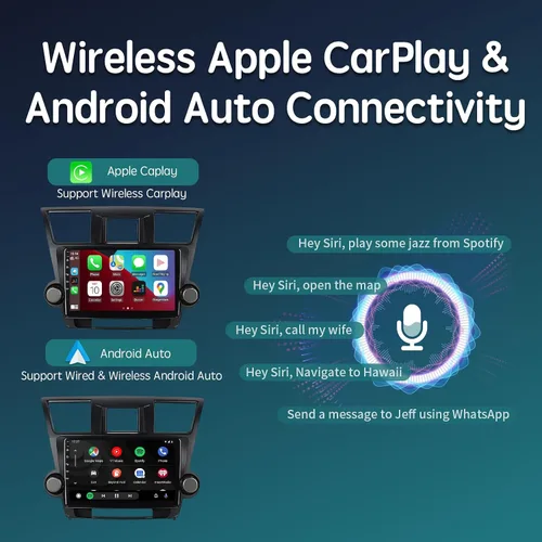 Vista 4 de Estéreo de coche Apple CarPlay con DSP, ViaBecs Radio táctil de 10.2 pulgadas de 6GB 128GB para Toyota Highlander 2008-2013, Unidad principal que