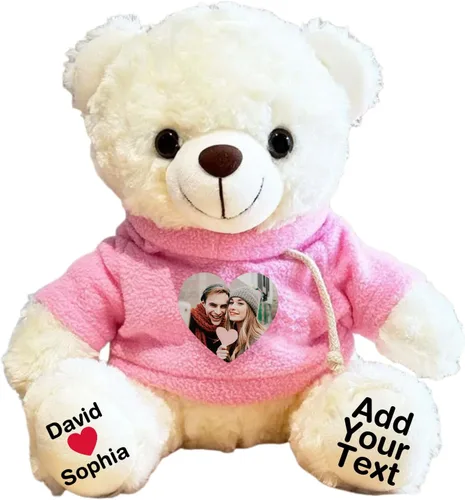 Vista 16 de Oso de peluche personalizado con fecha de texto de imagen, juguetes de peluche personalizados de 11 pulgadas, regalo para novia, novio, cumpleaños