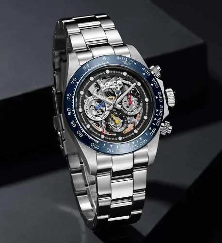 Vista 6 de LOREO Reloj automático para hombre, de acero inoxidable plateado, bisel de cerámica, fecha militar, buceo, impermeable, para hombre