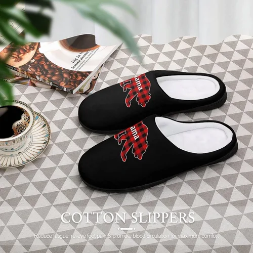 Vista 5 de Plaid Mama Bear - Pantuflas de algodón para mujer, acogedoras y cálidas, para interiores y exteriores