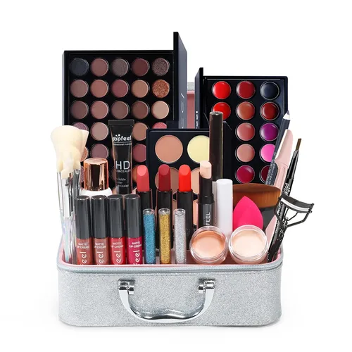 Vista 3 de Pure Vie Juego de maquillaje sorpresa todo en uno para regalo navideño, paquete esencial de iniciación que incluye paleta de sombras de ojos, lápiz