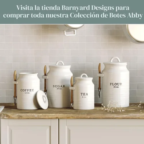 Vista 3 de Barnyard Designs - Tarro de harina decorativo para encimera de cocina, recipiente de cerámica para harina, tarro de granja rústico, blanco