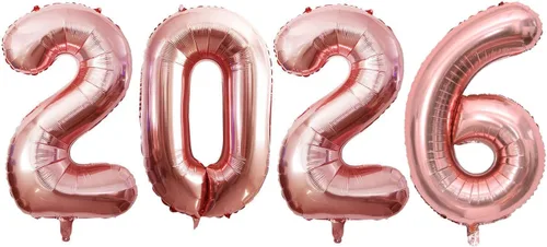 Vista 35 de GOER Globos de papel de aluminio 2026 para fiesta de Año Nuevo, suministros de fiesta, decoraciones de graduación (negro, 16 pulgadas)