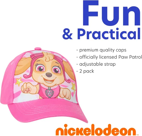 Vista 3 de Nickelodeon Paquete de 2 gorras de béisbol de algodón de Paw Patrol para niñas (niñasniñas)