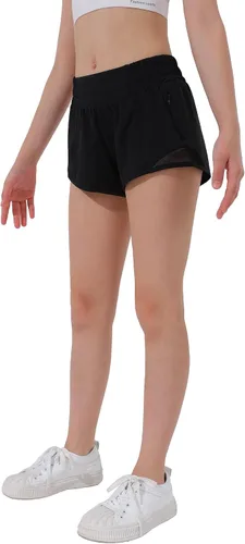 Vista 5 de Aurefin Pantalones cortos deportivos para niñas, pantalones cortos ligeros para correr para adolescentes, niñas, pantalones cortos deportivos