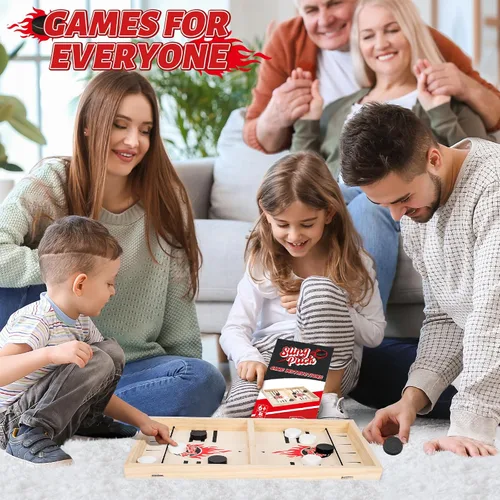 Vista 6 de Juego de disco de cabestrillo rápido grande clásico, juegos de mesa de hockey de madera para la noche familiar, juego de mesa para adultos y niños