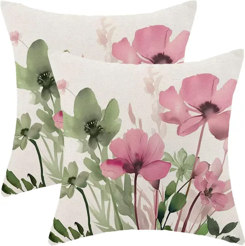 Vista 27 de AEIOAE Juego de 2 fundas de almohada florales azules y marrones de 16 x 16 pulgadas, fundas de almohada decorativas de flores de acuarela