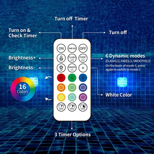 Vista 6 de Homly Luces sumergibles recargables para piscina con control remoto, carga subacuática impermeable, funciona con pilas, 16 luces LED que cambian