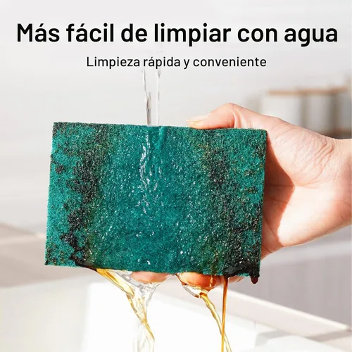 Vista 5 de Almohadillas de limpieza resistentes para limpiar platos, esponja, no rayan, verde, reutilizables, para cocina y utensilios de limpieza de platos