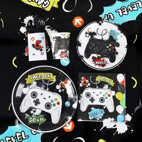 Vista 4 de WERNNSAI Decoraciones para fiestas de cumpleaños de videojuegos, 153 piezas, suministros de fiesta de videojuegos para niños, pancartas